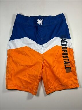 Aeropostale Blue White Orange Colorblock Swim Shorts